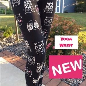NEW Womens Black Cat Printed Leggings YOGA WAIST